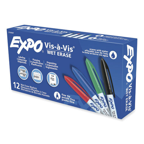 Vis-a-Vis Wet Erase Marker, Fine Bullet Tip, Assorted, Dozen-(SAN2134347)