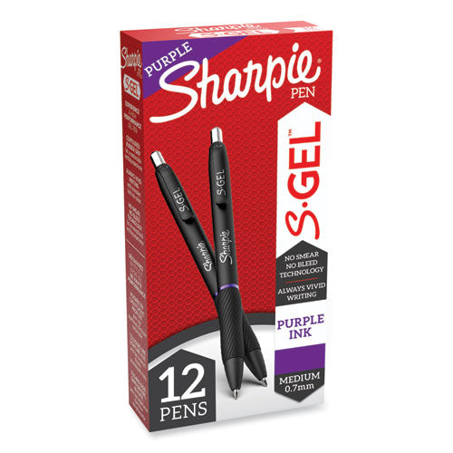 S-Gel High-Performance Gel Pen, Retractable, Medium 0.7 mm, Purple Ink, Black Barrel, Dozen-(SAN2126235)