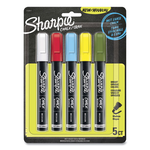Wet-Erase Chalk Marker, Medium Bullet Tip, Assorted Colors, 5/Pack-(SAN2103011)