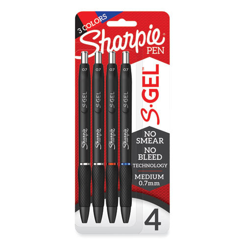 S-Gel High-Performance Gel Pen, Retractable, Medium 0.7 mm, Assorted Ink Colors, Black Barrel, 4/Pack-(SAN2096174)