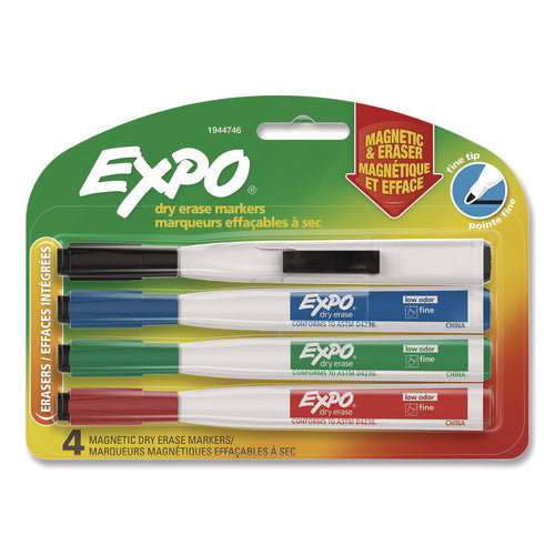 Magnetic Dry Erase Marker, Fine Bullet Tip, Assorted Colors, 4/Pack-(SAN1944746)