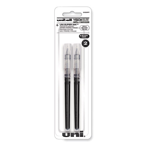 Refill for Vision Elite Roller Ball Pens, Bold Conical Tip, Black Ink, 2/Pack-(UBC61233PP)