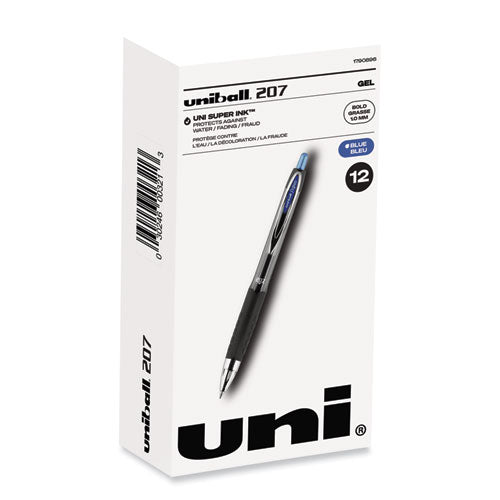 Signo 207 Gel Pen, Retractable, Bold 1 mm, Blue Ink, Black/Blue Barrel, Dozen-(UBC1790896)