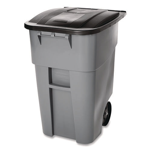 Square Brute Rollout Container, 50 gal, Molded Plastic, Gray-(RCP9W27GY)