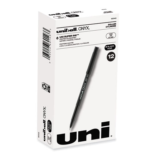 ONYX Roller Ball Pen, Stick, Fine 0.7 mm, Black Ink, Black Matte Barrel, Dozen-(UBC60143)