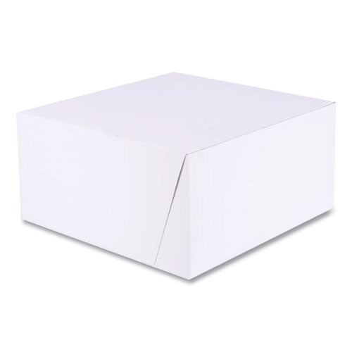 White One-Piece Non-Window Bakery Boxes, Standard, 10 x 10 x 5, White/Kraft, Paper, 100/Bundle-(SCH1576)