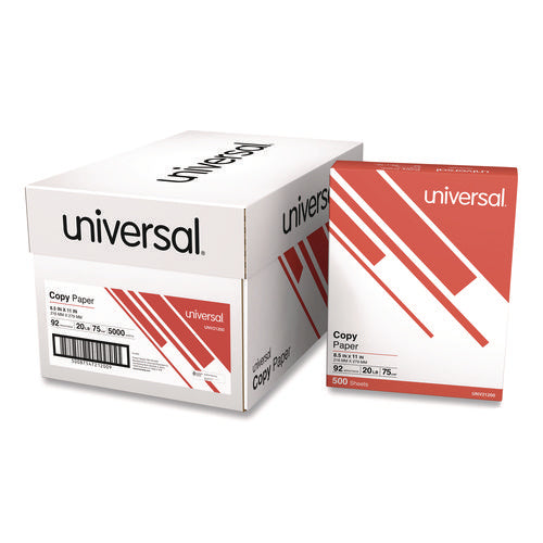 Copy Paper, 92 Bright, 20 lb Bond Weight, 8.5 x 11, White, 500 Sheets/Ream, 10 Reams/Carton-(UNV21200)