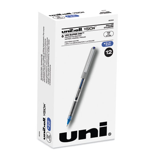 VISION Roller Ball Pen, Stick, Fine 0.7 mm, Blue Ink, Blue/Gray Barrel, Dozen-(UBC60134)