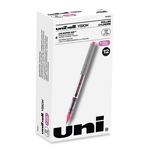 VISION Roller Ball Pen, Stick, Fine 0.7 mm, Pink Ink, Gray Barrel, Dozen-(UBC60384)