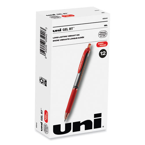 Signo Gel Pen, Retractable, Medium 0.7 mm, Red Ink, Red/Metallic Accents Barrel, Dozen-(UBC65942)