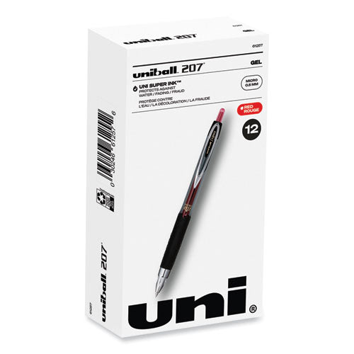 Signo 207 Gel Pen, Retractable, Micro 0.5 mm, Red Ink, Smoke/Black/Red Barrel, Dozen-(UBC61257)