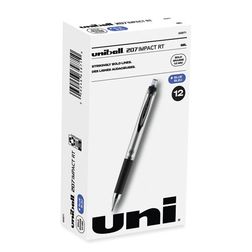 207 Impact Gel Pen, Retractable, Bold 1 mm, Blue Ink, Black/Blue Barrel-(UBC65871)