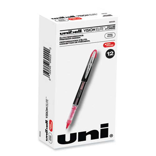 VISION ELITE Roller Ball Pen, Stick, Extra-Fine 0.5 mm, Red Ink, Black/Red Barrel-(UBC69022)