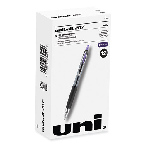 Signo 207 Gel Pen, Retractable, Medium 0.7 mm, Purple Ink, Smoke/Black/Purple Barrel, Dozen-(UBC70221)