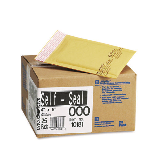 Jiffylite Self-Seal Bubble Mailer, #000, Barrier Bubble Air Cell Cushion, Self-Adhesive Closure, 4 x 8, Brown Kraft, 25/CT-(SEL10181)