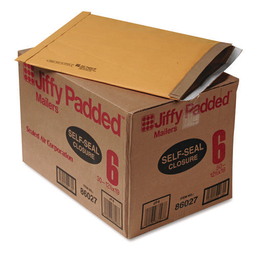 Jiffy Padded Mailer, #6, Paper Padding, Self-Adhesive Closure, 12.5 x 19, Natural Kraft, 50/Carton-(SEL64371)
