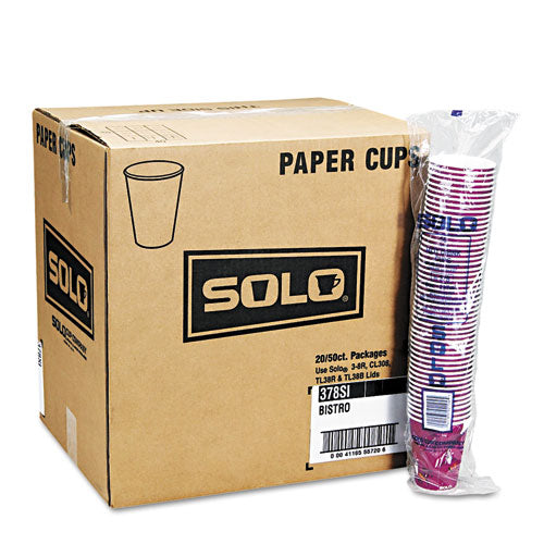 Paper Hot Drink Cups in Bistro Design, 12 oz, Maroon, 50/Bag, 20 Bags/Carton-(SCC412SIN)