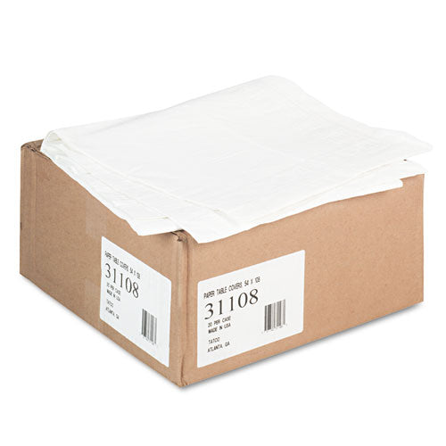 Paper Table Cover, Embossed Paper with Plastic Liner, 54" x 108", White, 20/Carton-(TCO31108)